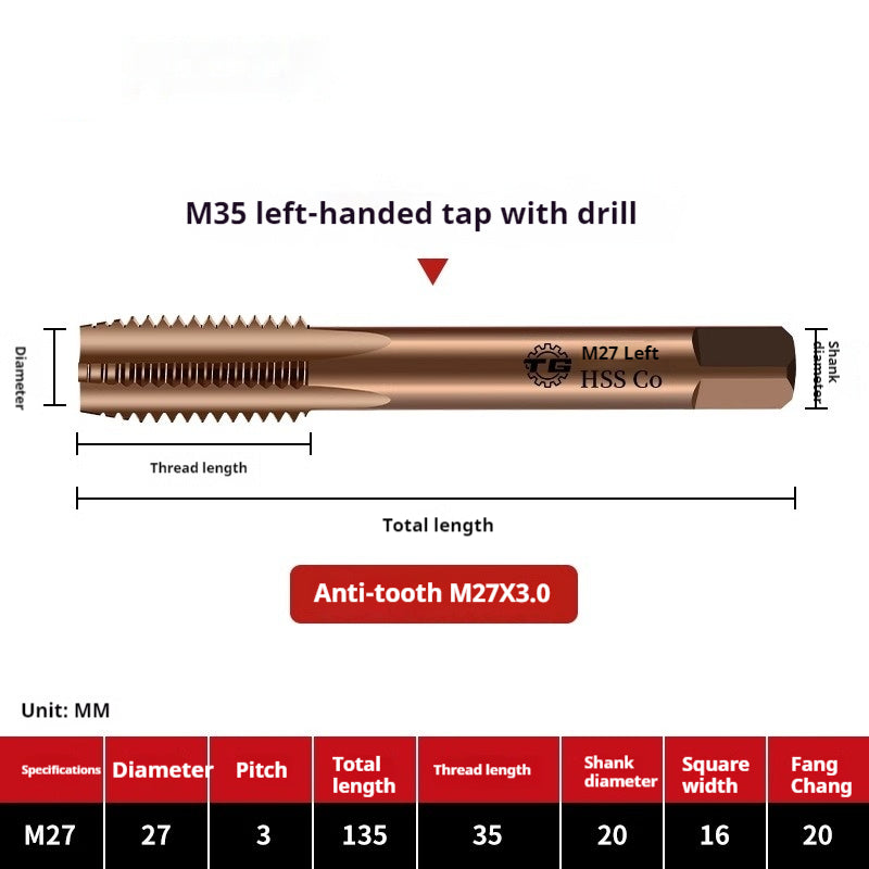 2119-M35 straight groove taps for cobalt-containing reverse thread machine, left-handed fine thread tapping, stainless steel tapping metric tap Shandong Denso Pricision Tools Co.,Ltd.